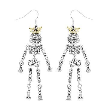 Large Rhinestone Skeleton Halloween Earrings