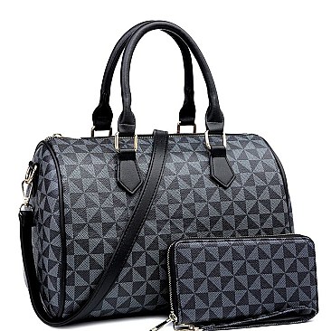 Stylish Monogram Two-Tone Boston Satchel Wallet SET MH-2344-1