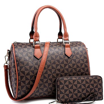 Stylish Monogram Two-Tone Boston Satchel Wallet SET MH-2344-1