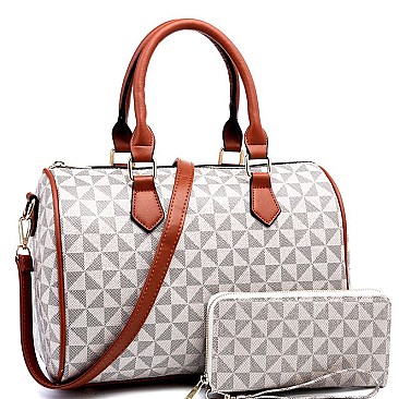 Stylish Monogram Two-Tone Boston Satchel Wallet SET MH-2344-1