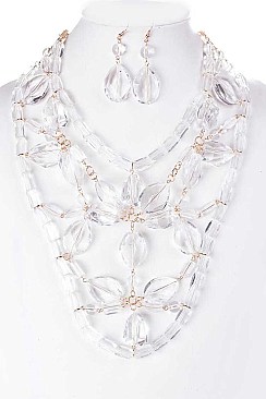 Clear Acrylic Bib Statement Necklace Set
