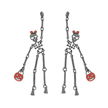 Large Rhinestone Skeleton Halloween Earrings