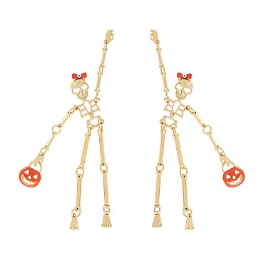 Large Rhinestone Skeleton Halloween Earrings