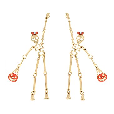 Large Rhinestone Skeleton Halloween Earrings