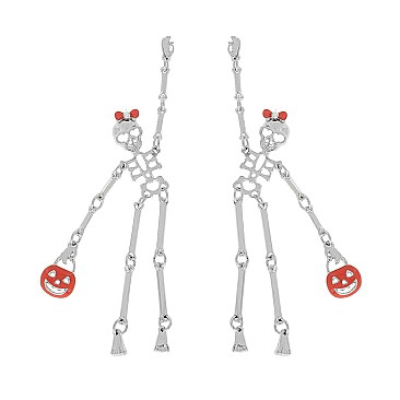 Large Rhinestone Skeleton Halloween Earrings