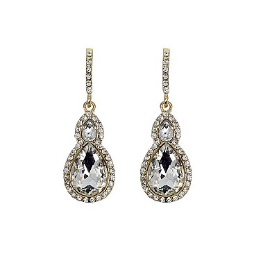 Trendy Double Teardrop Gem Dangly Earrings SL24543