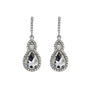 Trendy Double Teardrop Gem Dangly Earrings SL24543