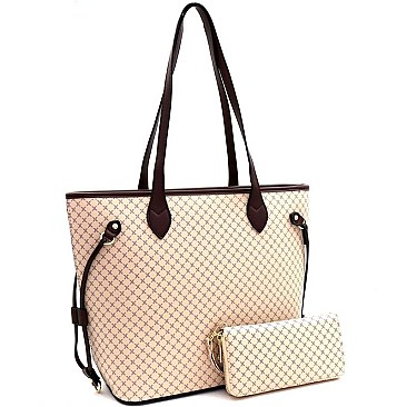 CHECKERED TOTE WALLET SET