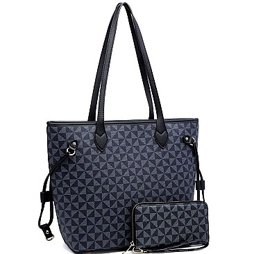 Chic Monogram Two-Tone Shopper Tote Wallet SET