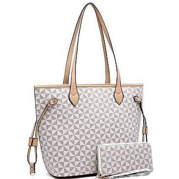 Chic Monogram Two-Tone Shopper Tote Wallet SET