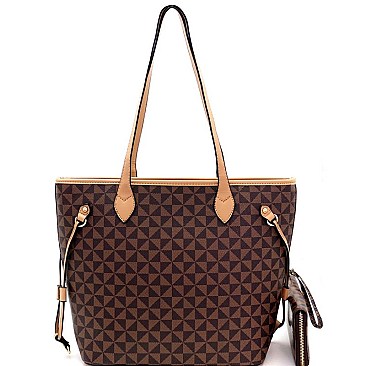 Chic Monogram Two-Tone Shopper Tote Wallet SET