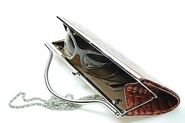 Metal Handle Croc Evening Bag