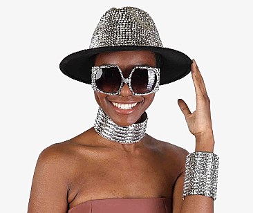 Rhinestone Fedora Hat for Women - Trendy Vibrant Colors