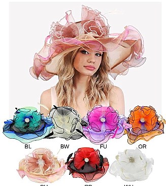 2 Tone ORGANZA Derby Hat with Large Button