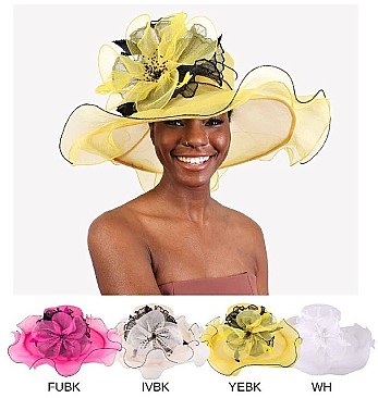 WHOLESALE BEADED KENTUCKY DERBY ORGANZA CENTER FLORAL HAT