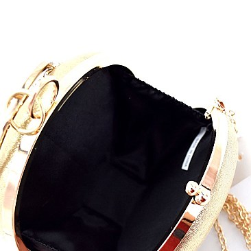 P2616-8-LP Rhinestone and Hardware Embellished Ring Handle Dressy Round Frame Clutch