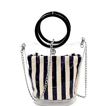 Round Handle 2 in 1 Transparent Clear Satchel with Pinstriped Inner Bag MH-264T