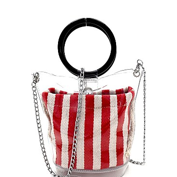 Round Handle 2 in 1 Transparent Clear Satchel with Pinstriped Inner Bag MH-264T
