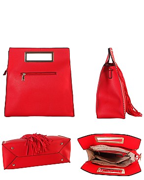 Republic Square Tote Handbag With Fringe Accent & Strap JPDB8051