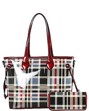 Trendy Multi Color 2 In 1 Checkered Tote Bag and Wallet JPGZ8009W