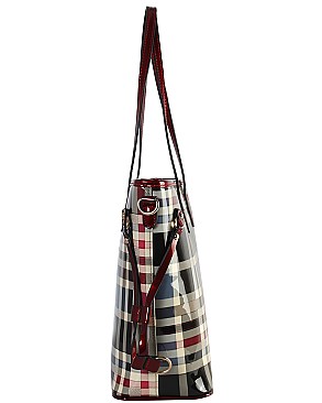 Trendy Multi Color 2 In 1 Checkered Tote Bag and Wallet JPGZ8009W