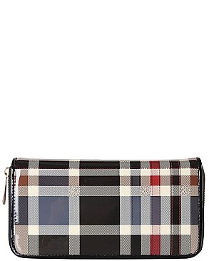 Fashionable Patent Checkered Zip Around Wallet JPGZ705