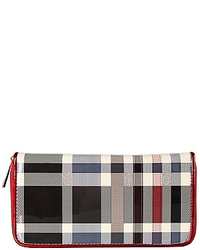 Fashionable Patent Checkered Zip Around Wallet JPGZ705