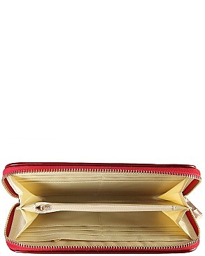 Fashionable Patent Checkered Zip Around Wallet JPGZ705