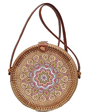 Women's Round Bamboo Straw Woven Shoulder Bag JPBGA-82637