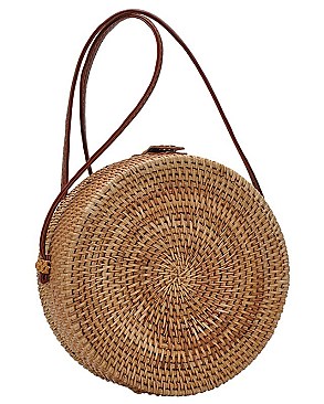Women's Round Bamboo Straw Woven Shoulder Bag JPBGA-82637