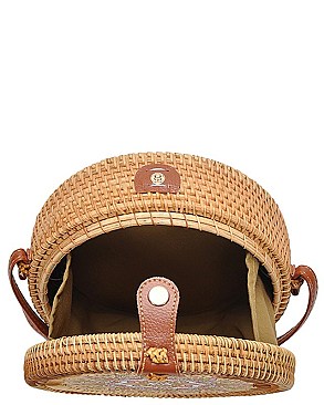 Women's Round Bamboo Straw Woven Shoulder Bag JPBGA-82637