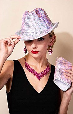 Trendy Rhinestone Studded Fedora Hat