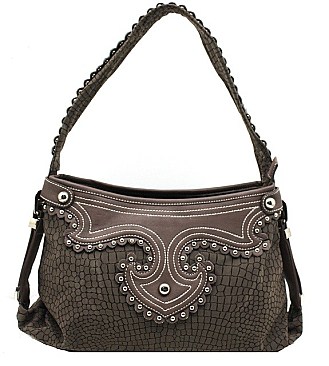 Crocodile Look Studded Shoulder Bag