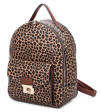 3 in 1 Leopard Push Lock Back Pack Clutch Set