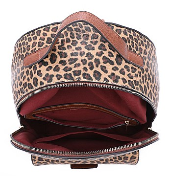 3 in 1 Leopard Push Lock Back Pack Clutch Set