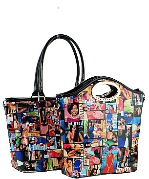 Obama Print 2-In-1 Handbag With Gold Embellishments JP28-MP3612