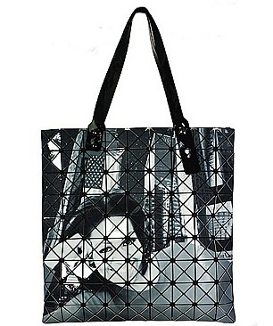 STYLISH FASHION MAGAZINE PRINT FAUX PATENT LEATHER HANDBAG JP28-PB7601 BK