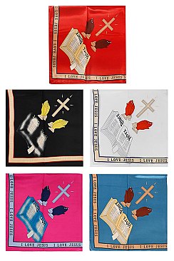 Pack of 12 Holy Bible I Love Jesus Christian Logo Print Scarves