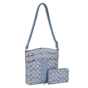 2-in-1 Multi-Pocket Oval Print Crossbody Bag Set
