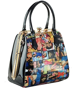 Frame Michelle Obama Fashion Magazine Print Faux Patent Leather Handbag With Gold Embellishments ...