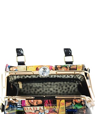 Frame Michelle Obama Fashion Magazine Print Faux Patent Leather Handbag With Gold Embellishments ...