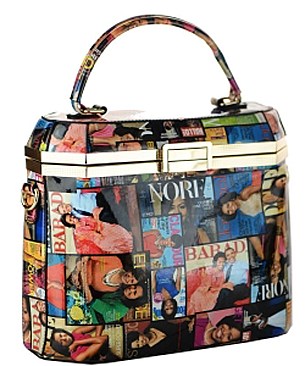 Frame Michelle Obama Fashion Magazine Print Faux Patent Leather Handbag With Gold Embellishments ...