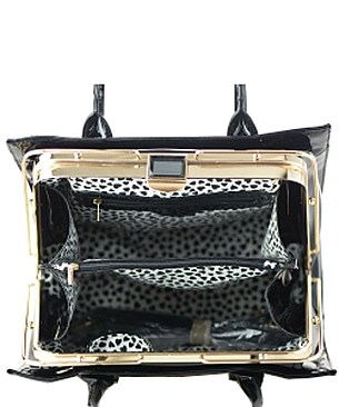 Frame Michelle Obama Fashion Magazine Print Faux Patent Leather Handbag With Gold Embellishments ...