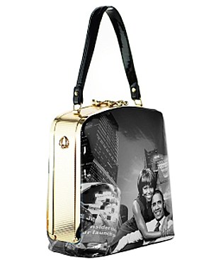 Obama Magazine Print - Fashion Magazine Print Faux Patent Leather Handbag With Gold Harware JP28P...