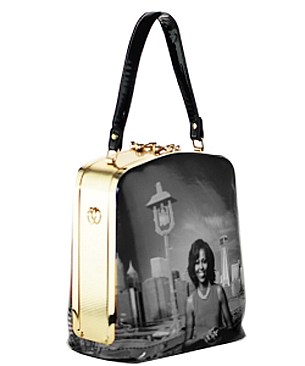 Obama Magazine Print - Fashion Magazine Print Faux Patent Leather Handbag With Gold Harware JP28P...