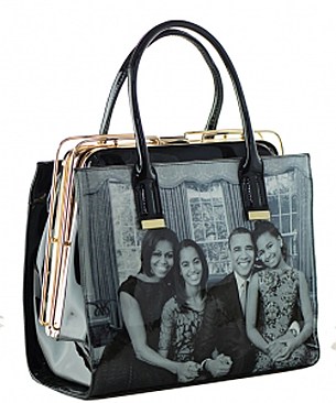 Frame Michelle Obama Fashion Magazine Print Faux Patent Leather Handbag With Gold Embellishments ...