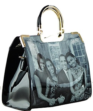 Frame Michelle Obama Fashion Magazine Print Faux Patent Leather Handbag With Gold Embellishments ...