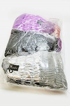 PACK OF 12 Trendy Metallic puffer hat with pom-pom
