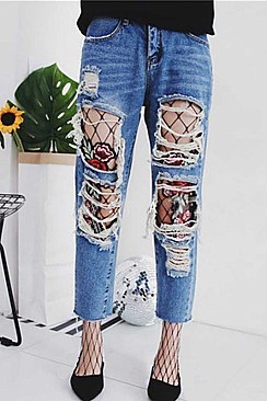 Rose Embroidery Fishnet Tights LA-ESA7070