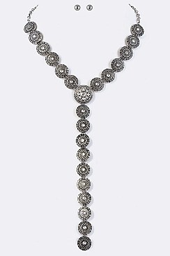 STYLISH CRYSTAL COIN STATEMENT NECKLACE SET